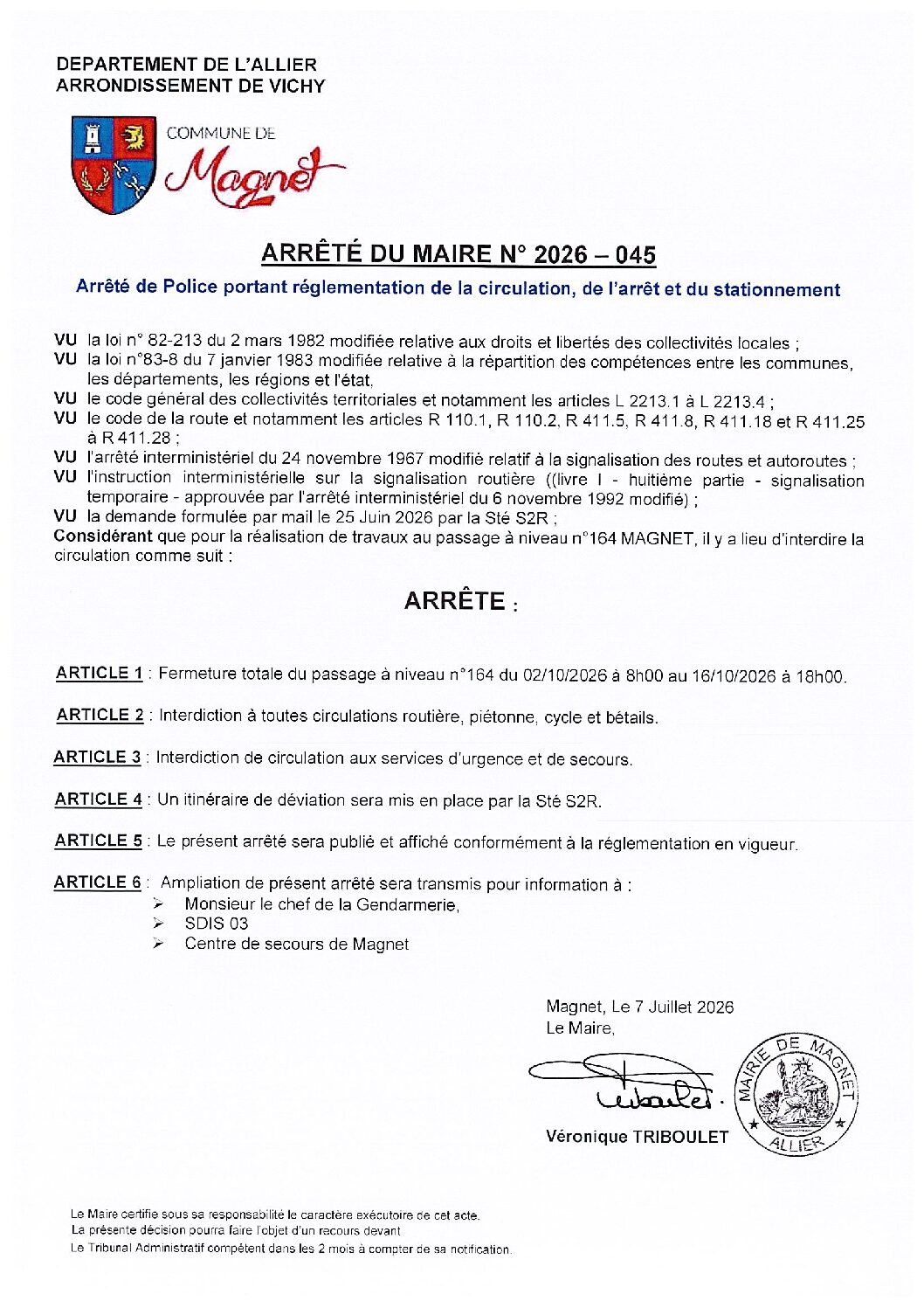 045-Arrêté de circulation Passage à niveau